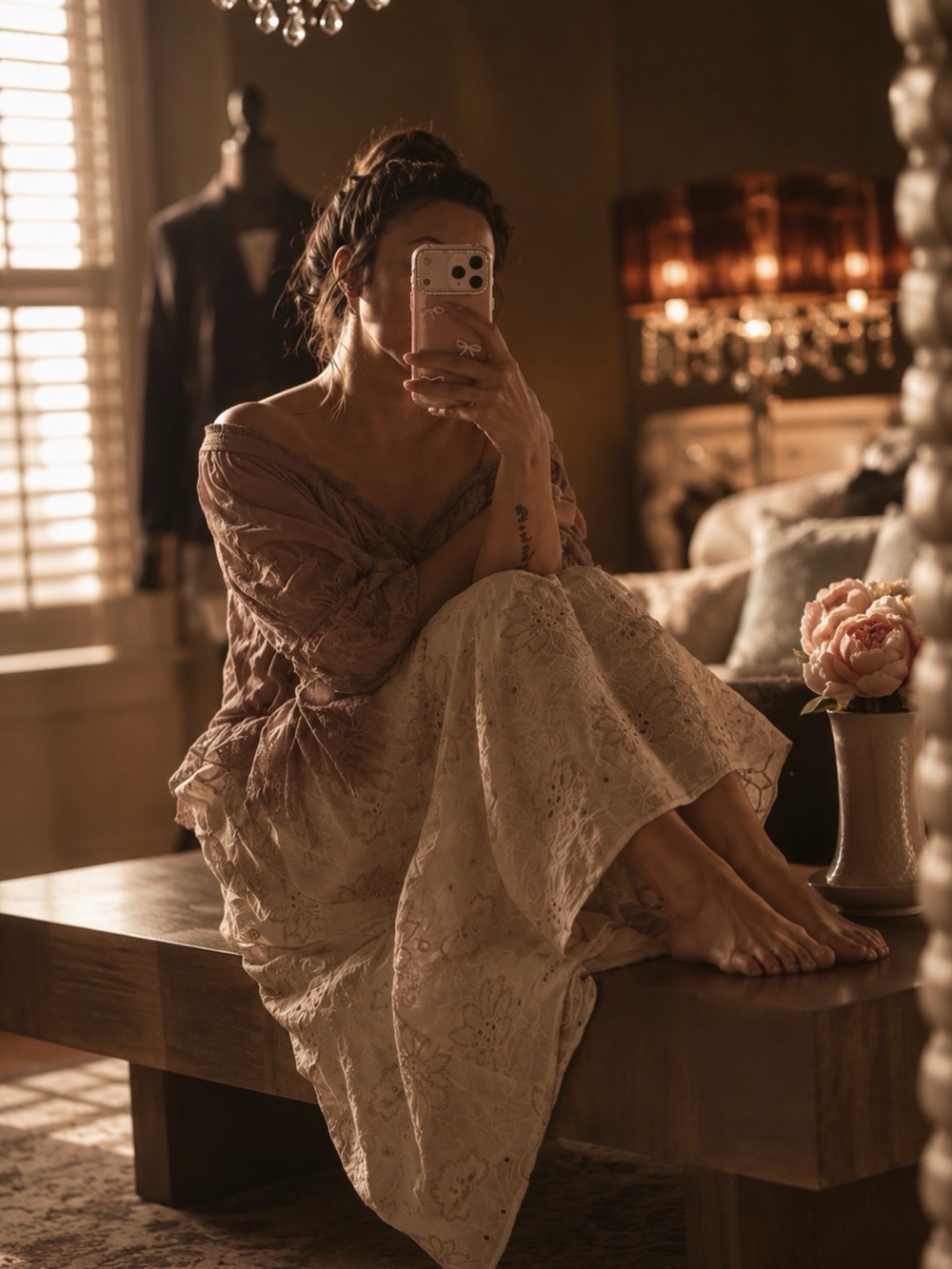 Bluivy Mauve Lace Peasant Blouse - Picture 5 of 6